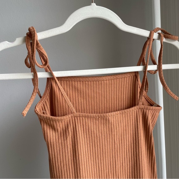 PacSun LA Heart Tan Rib Knit Tie Straps Bodycon Mini Dress - Picture 7 of 9